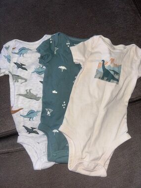 Carter's Dino Print One-Piece Bodysuit Set - Teal, Cream, White